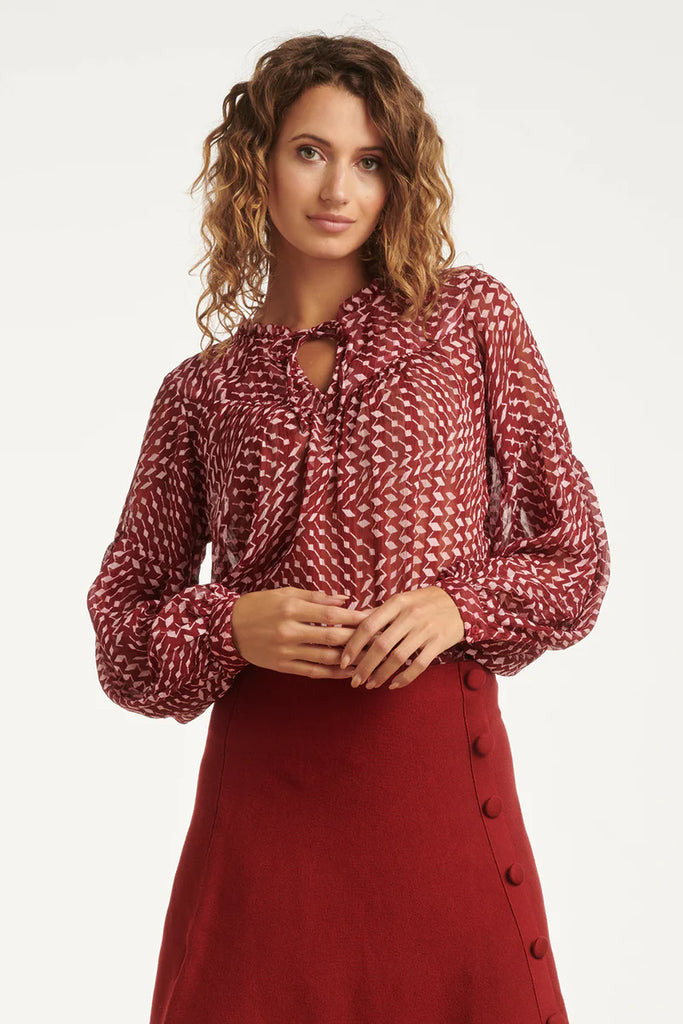 SMASHED LEMON BORDEAUX & PINK GEPRINT BLOUSE | BORDEAUX - BABY PINK