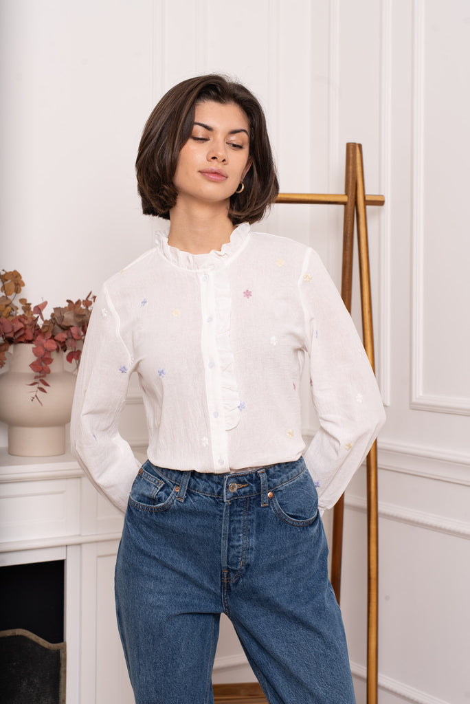 White Blossom Embroidered Blouse