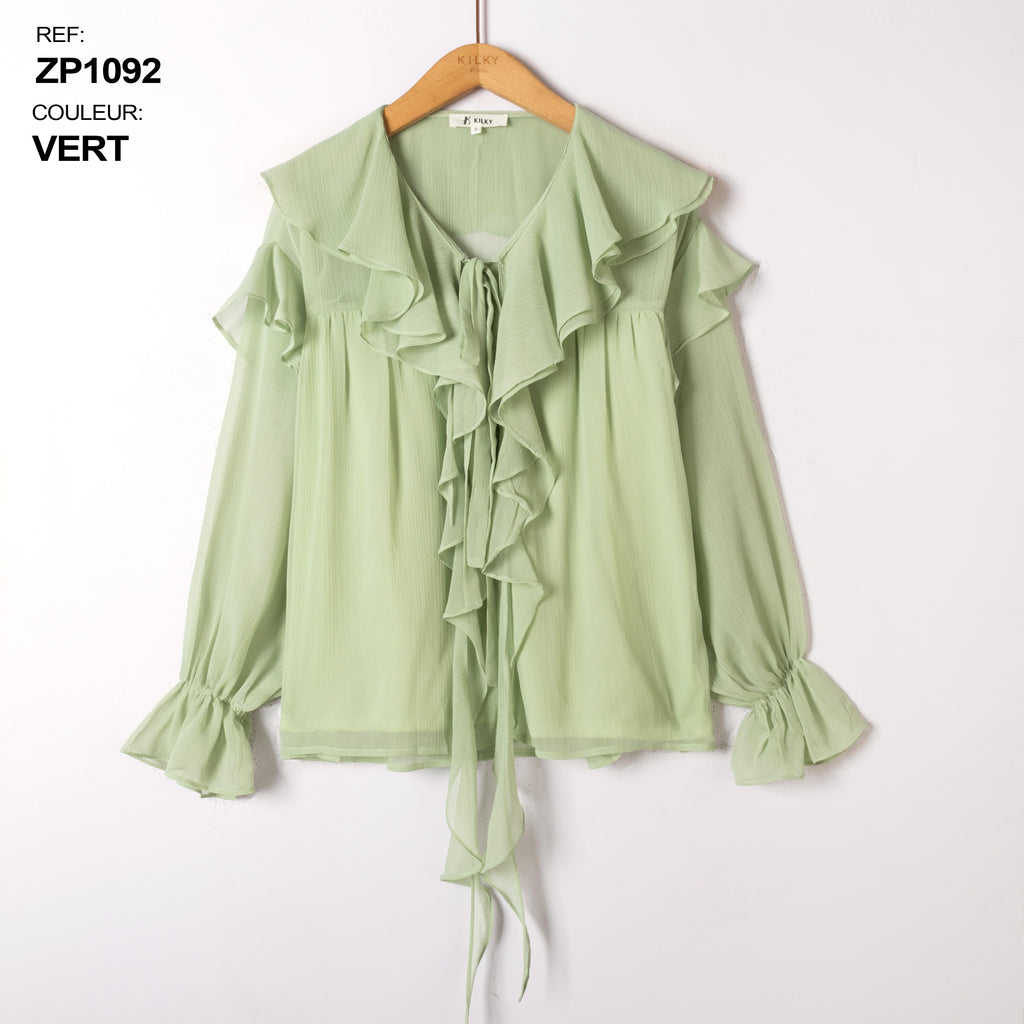 Mint Green Ruffle Tie Blouse