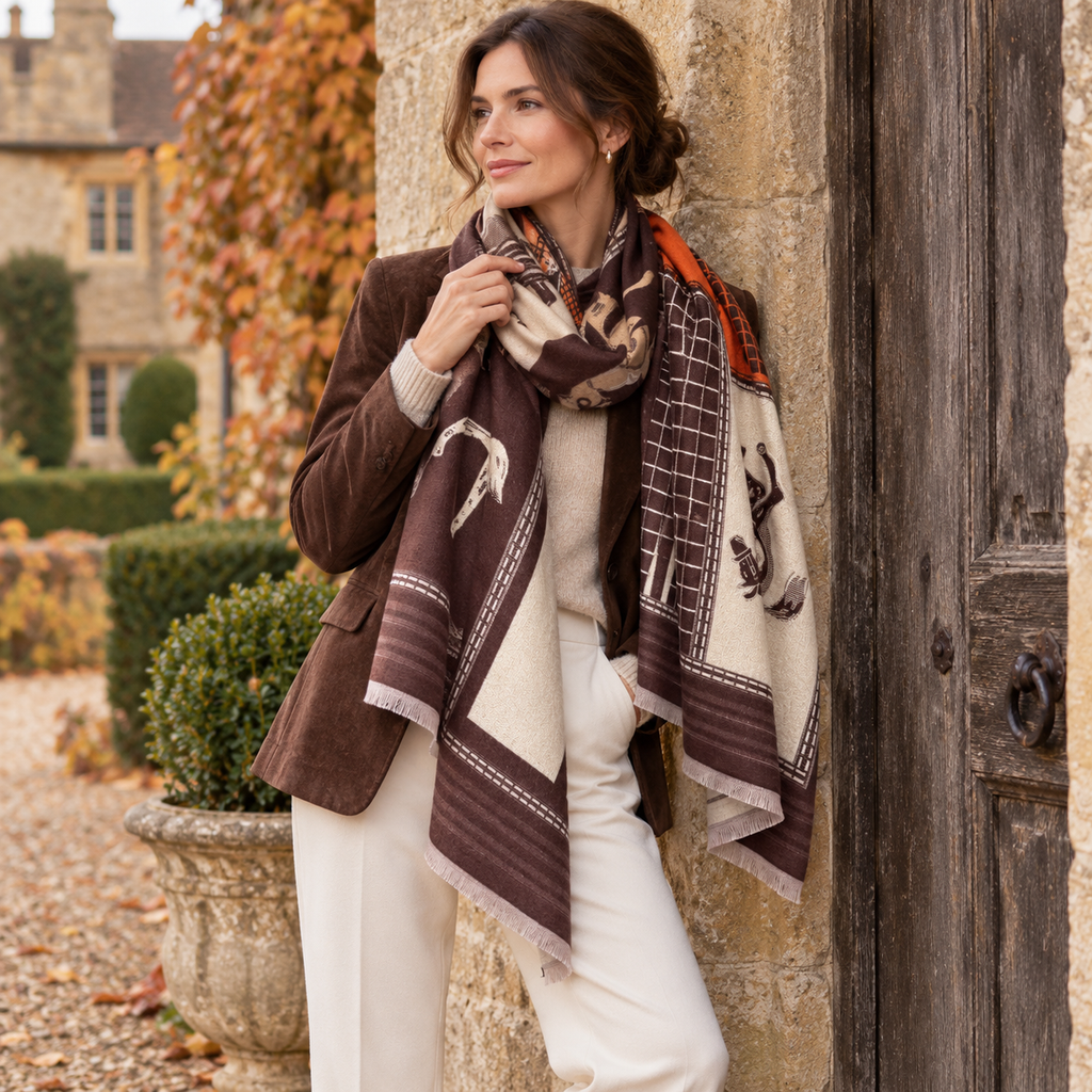 Orange Brown Designer Inspired Scarf