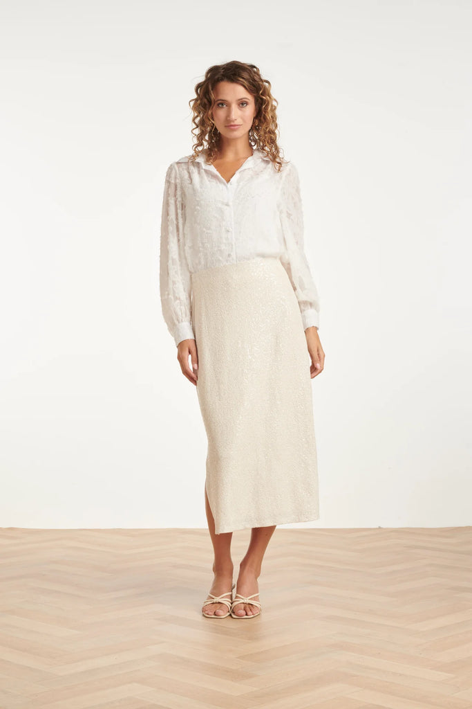 SHIMMERING SEQUIN MIDI SKIRT - CHAMPAGNE