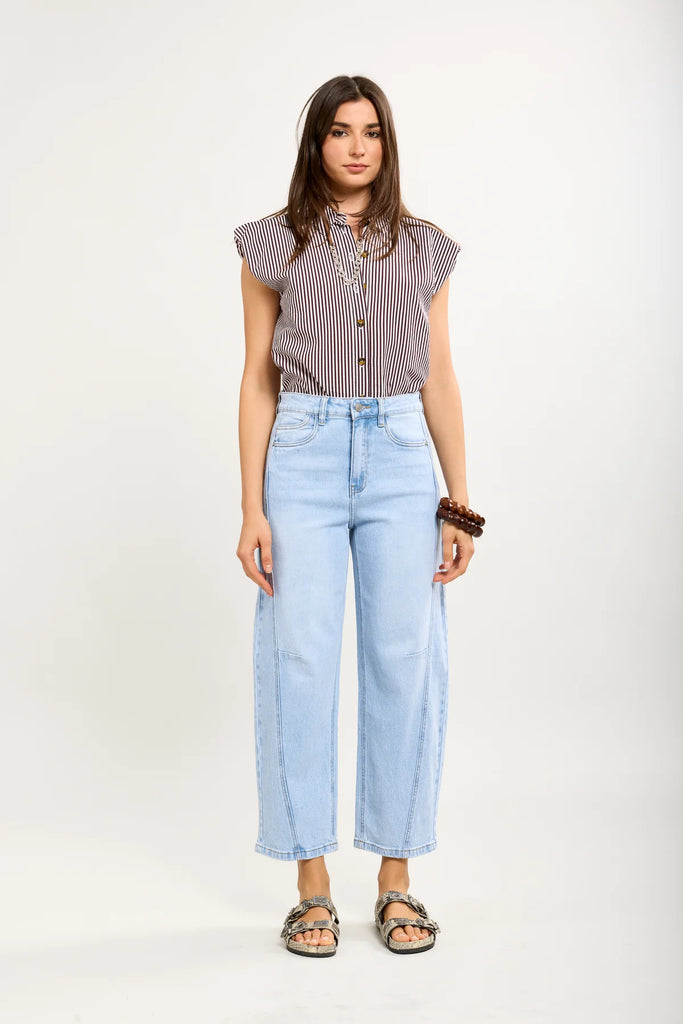TOXIK3 LIGHT DENIM BALLOON CROPPED STRETCH DENIM JEAN PANTS