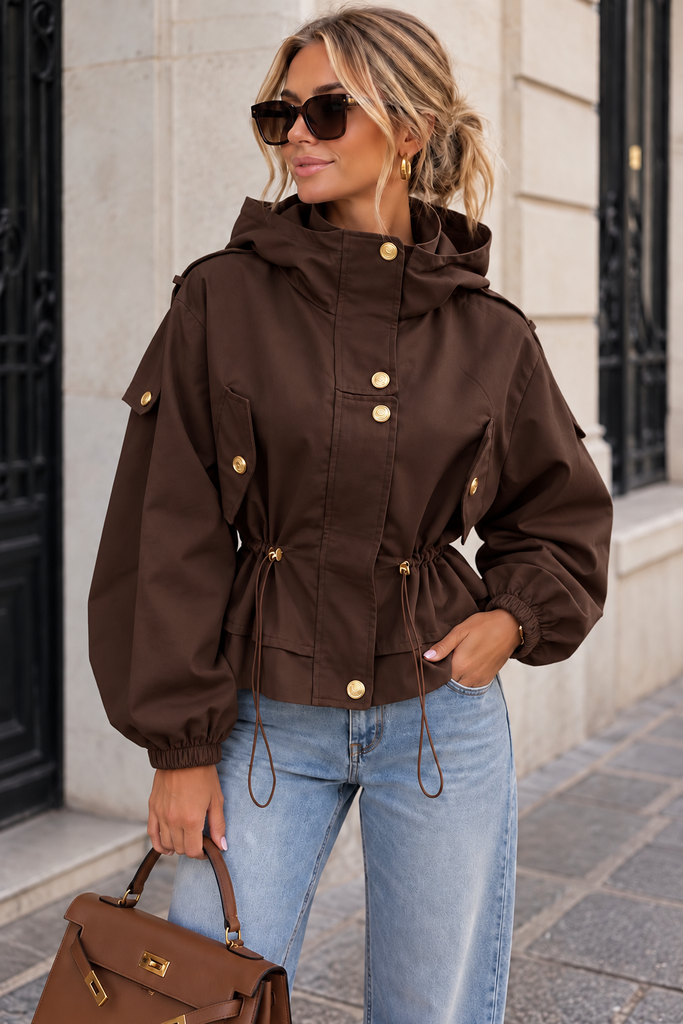 Dark Brown Utility Jacket with Hood