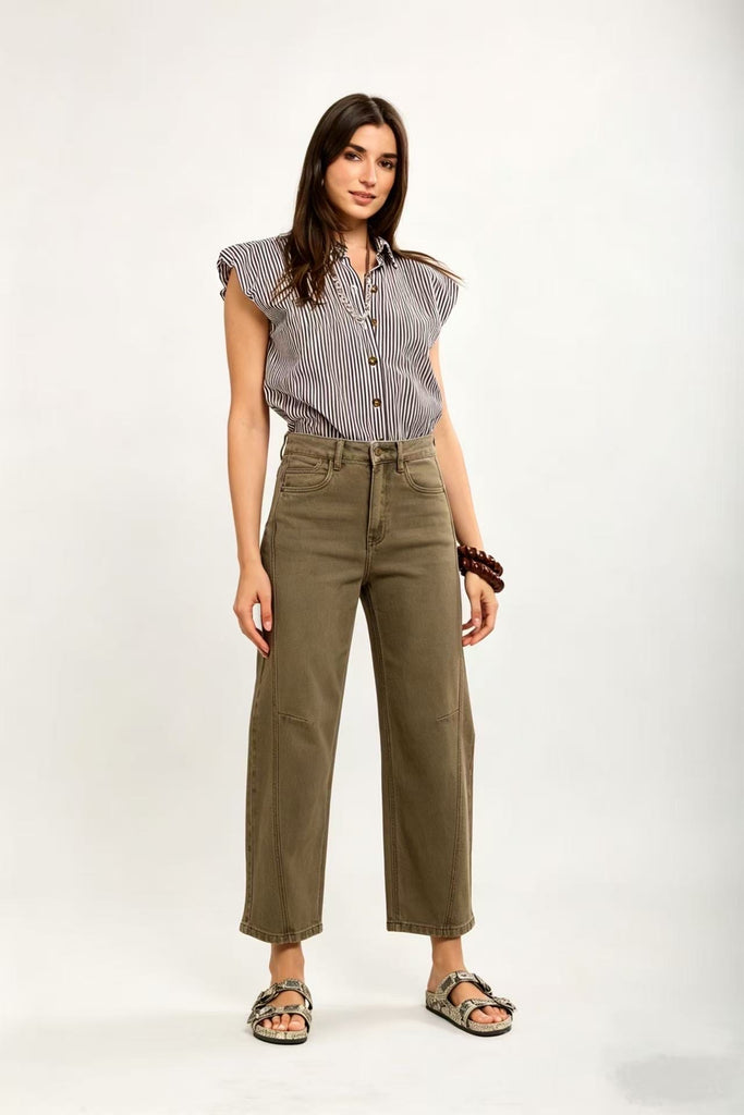 Toxik3 Khaki Cropped Balloon Jeans