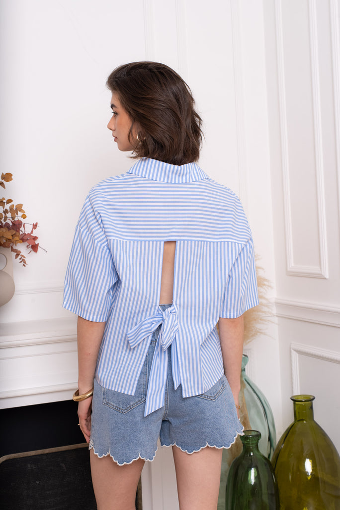 Blue Stripe Bow Stripe Shirt