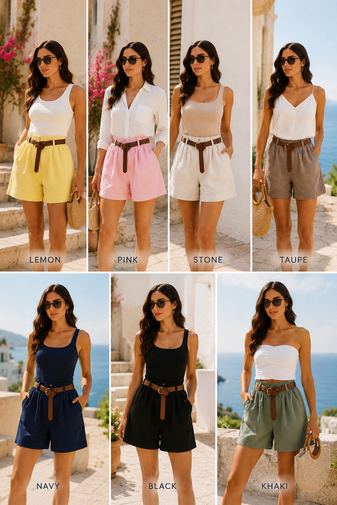 Amalfi Belted Cotton Shorts – 100% Cotton | One Size (8–14)