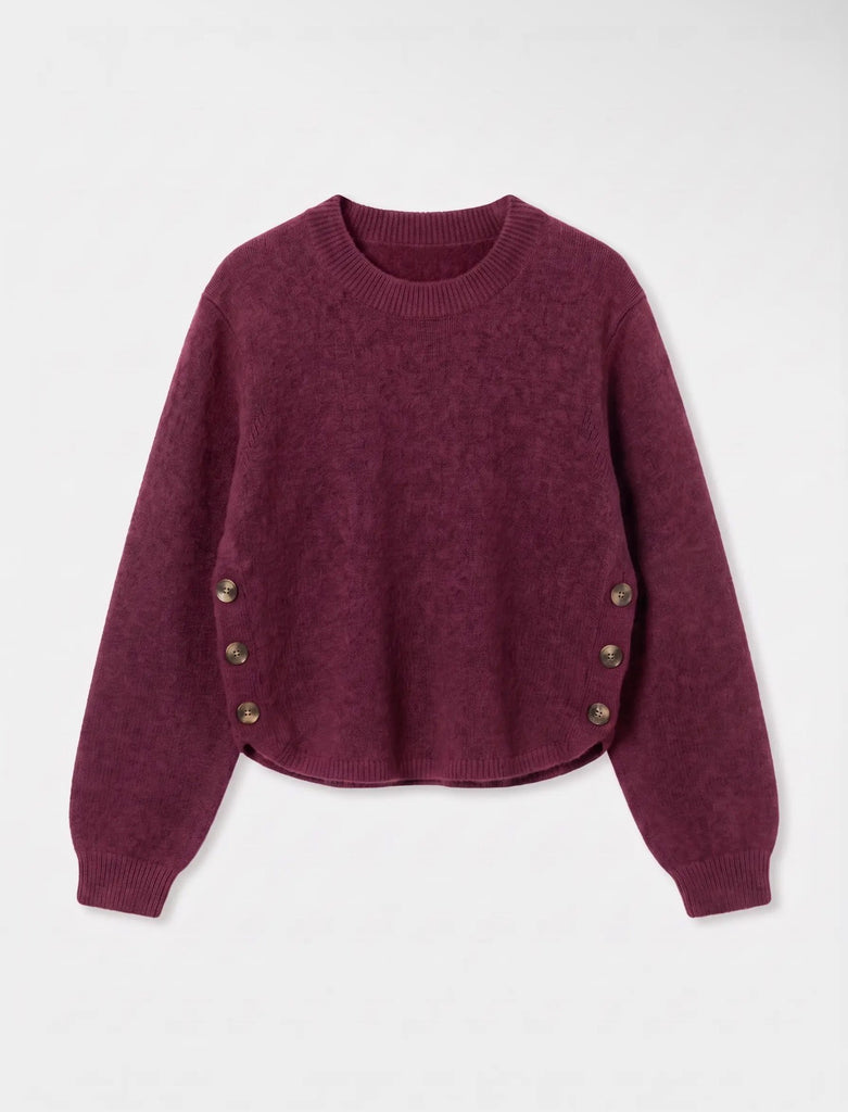 Wine Button Detail Wool Blend Sweater