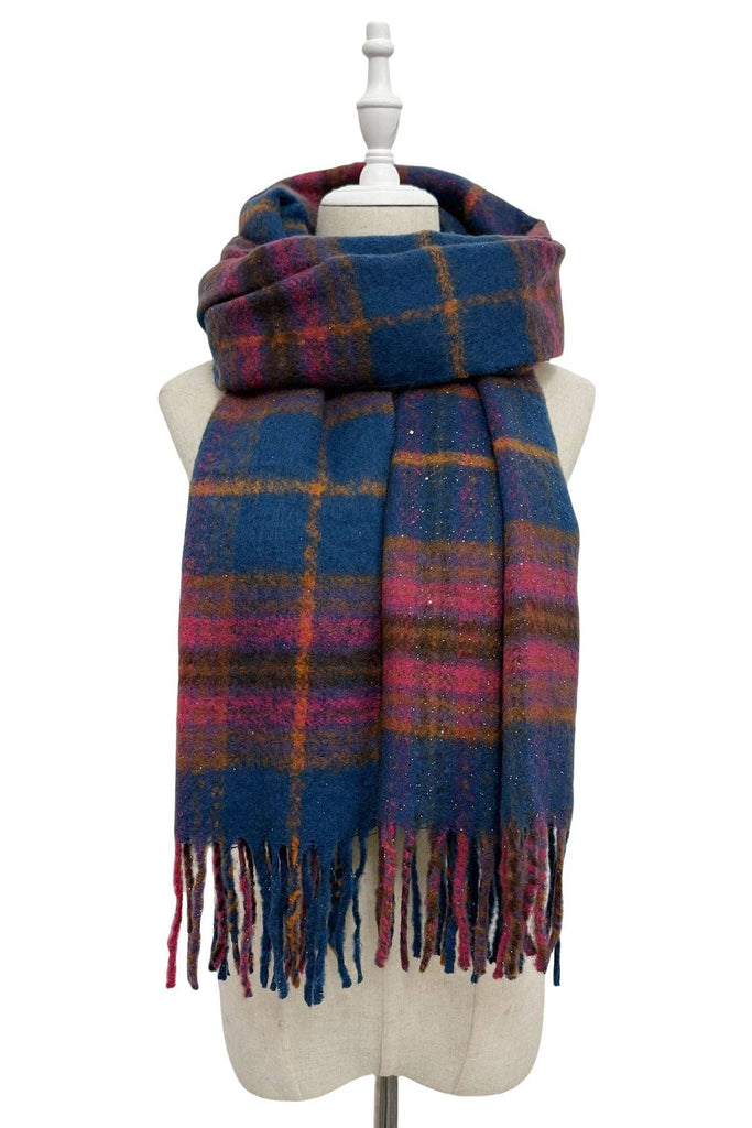 Navy Pink Glitter Tassel Scarf
