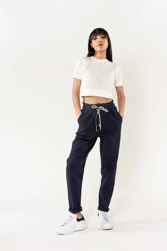 NC P500 Stretch Denim Navy Jogger Pants with a comfortable waist