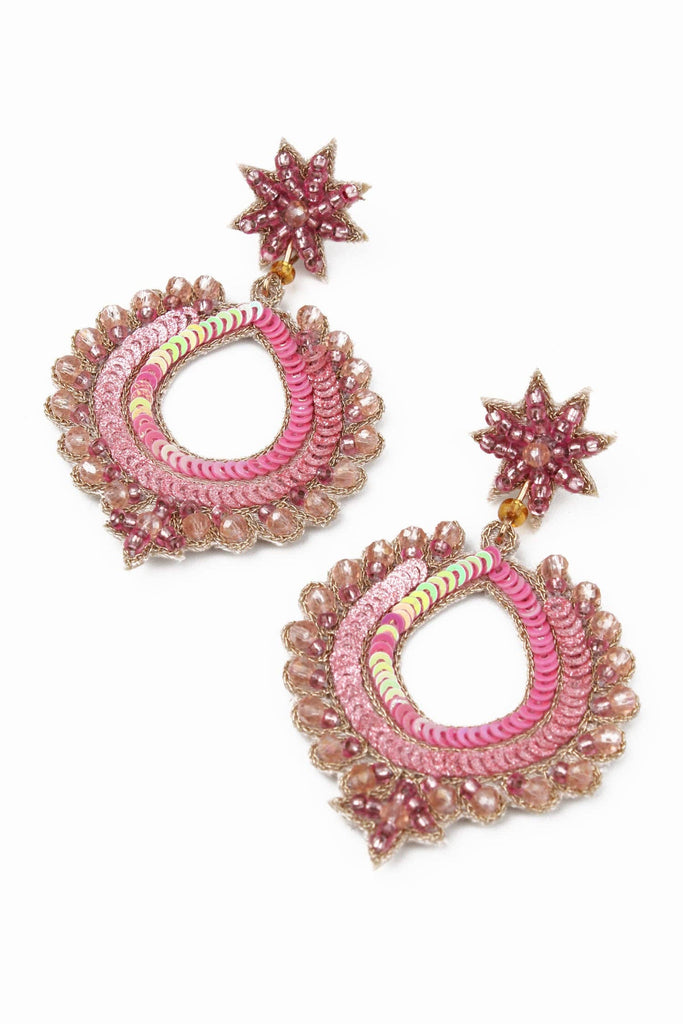PINK PEACOCK ROUND EARRINGS