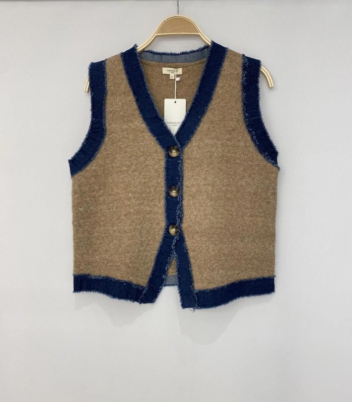 Ameron Knitted Denim Trim Waistcoat - AML Boutique NI