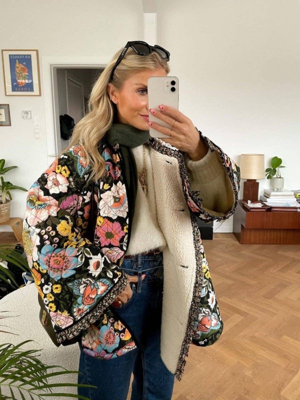 Artistic Floral Print Jacket in Black - AML Boutique NI