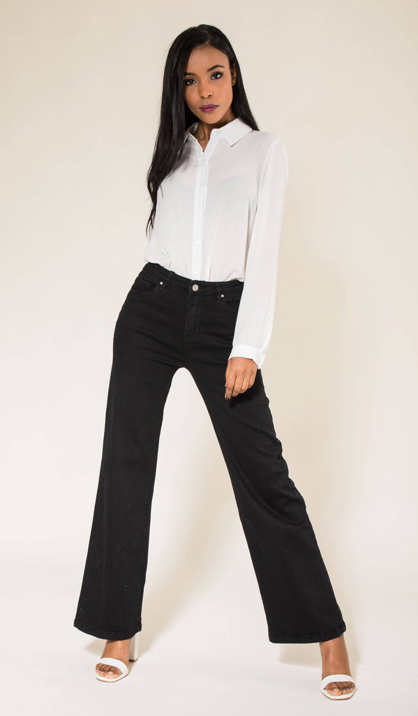 Black NC Flare High Waisted Stretch Wide Leg Jeans Black