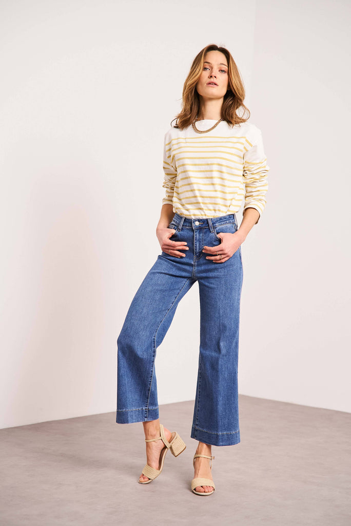 Jean Wide Leg Cropped Lindy Medium Blue Wash