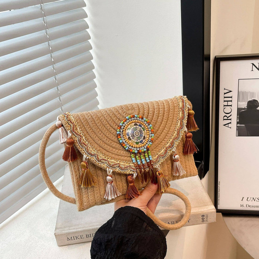 Taupe Woven Clutch Bag