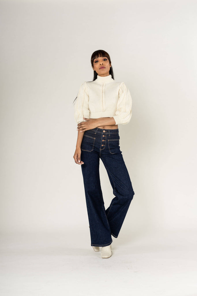 Dark Raw Denim NC High waist stretch Flare Jeans