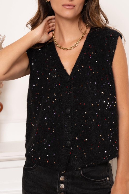 Black Alex Sequin Knit Waistcoat - AML Boutique NI