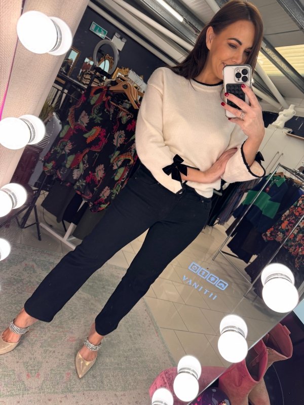 Black Cream Bow Sweater - AML Boutique NI