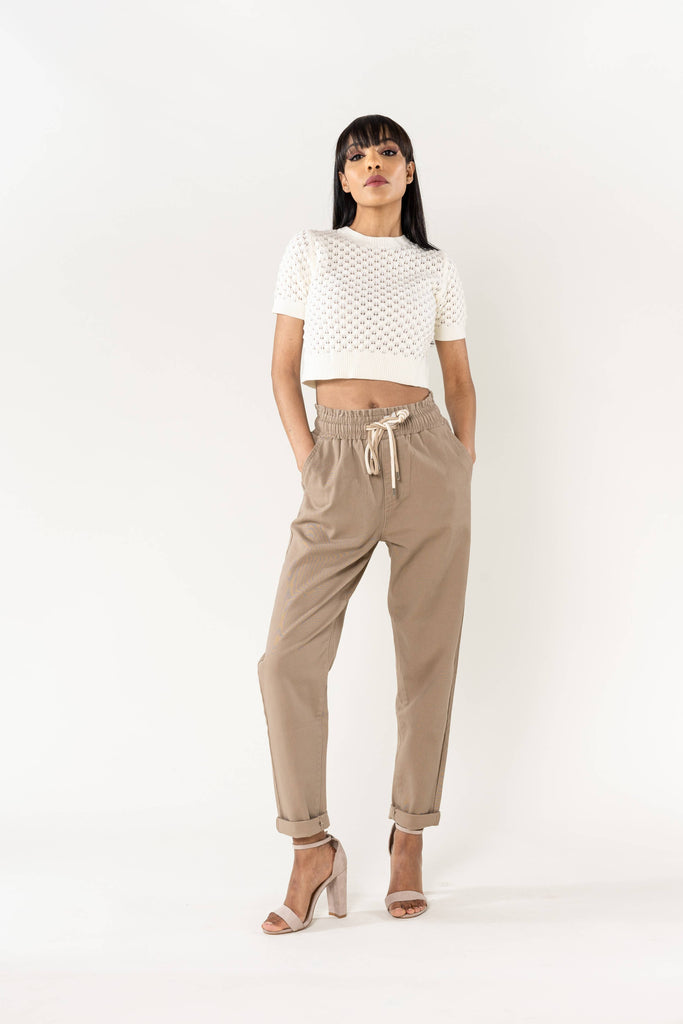 Nina Carter P500 stretch pants with a comfortable waist: Sand/Mocha