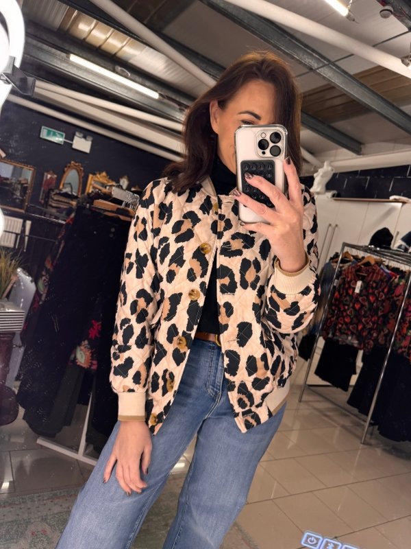 Camel / Cream Leopard Quilted Jacket - AML Boutique NI