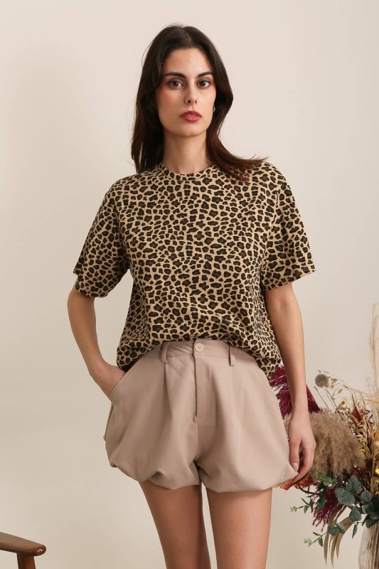 CAMEL LEOPARD T - SHIRT - AML Boutique NI
