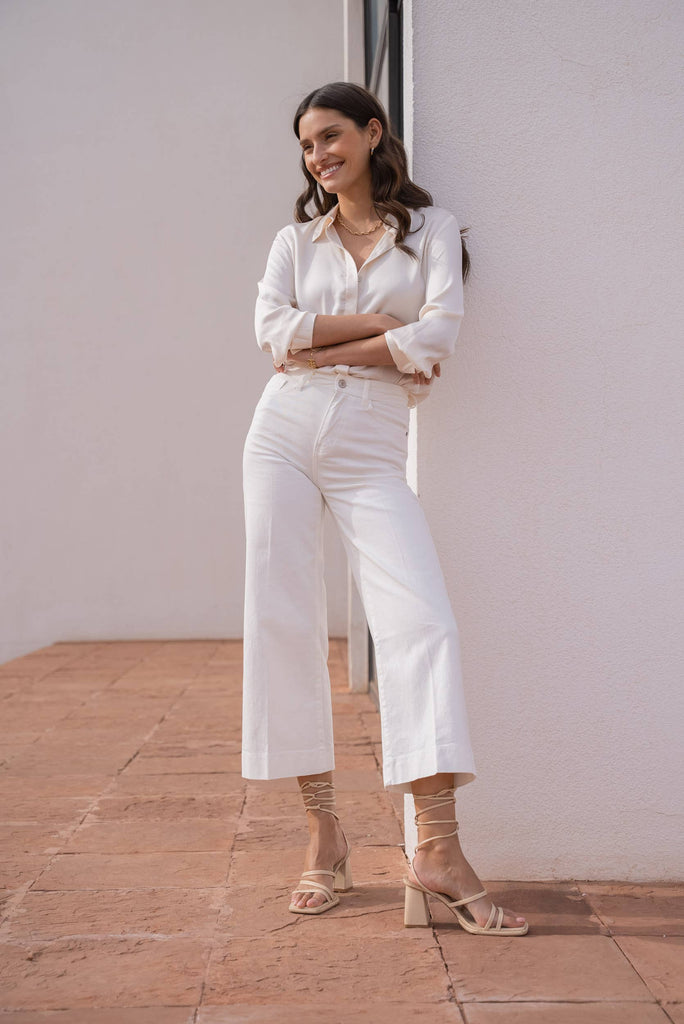 Jean Wide Cropped Lindy: Off White