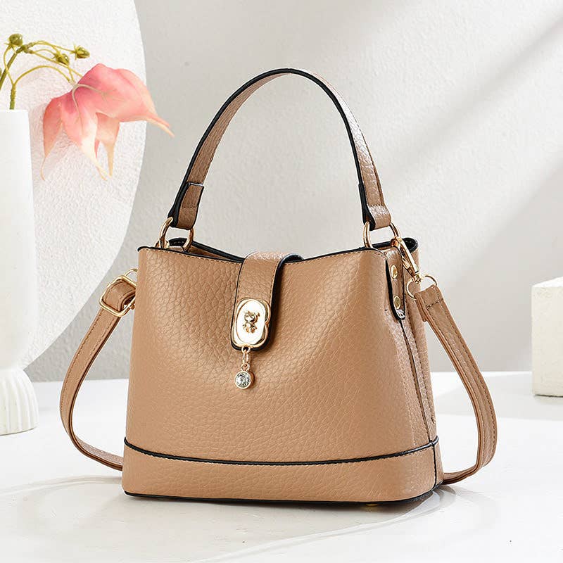 Taupe Small Multi Pockets Top Handle Bucket Bag