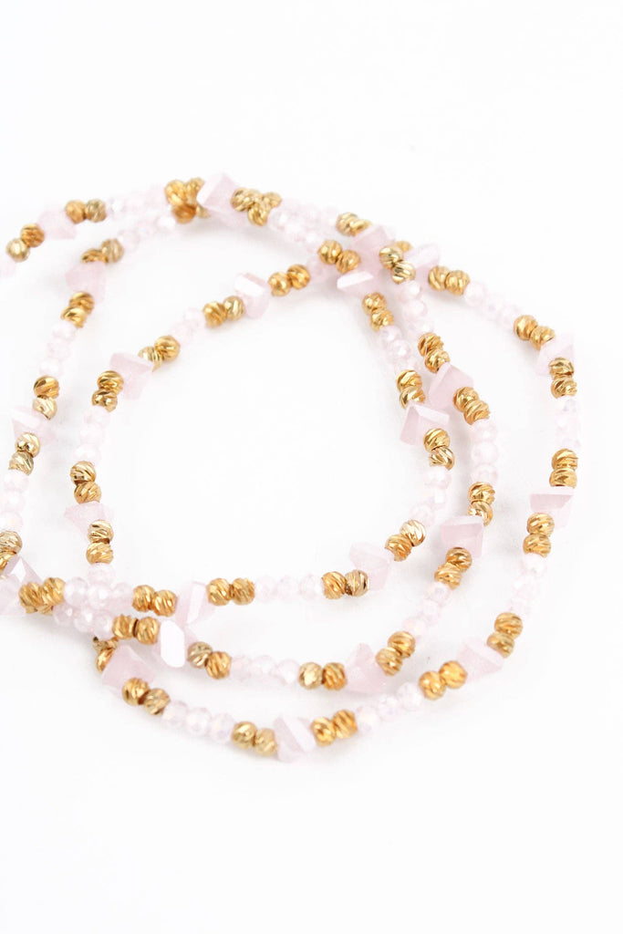 SET OF 3 PINK GLASS ELASTIC BRACELET