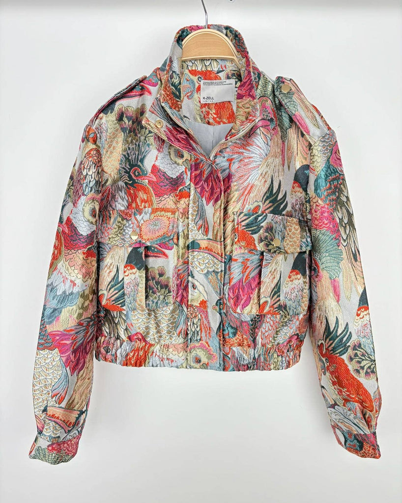 METALLIC JACQUARD BIRD PATTERN JACKET