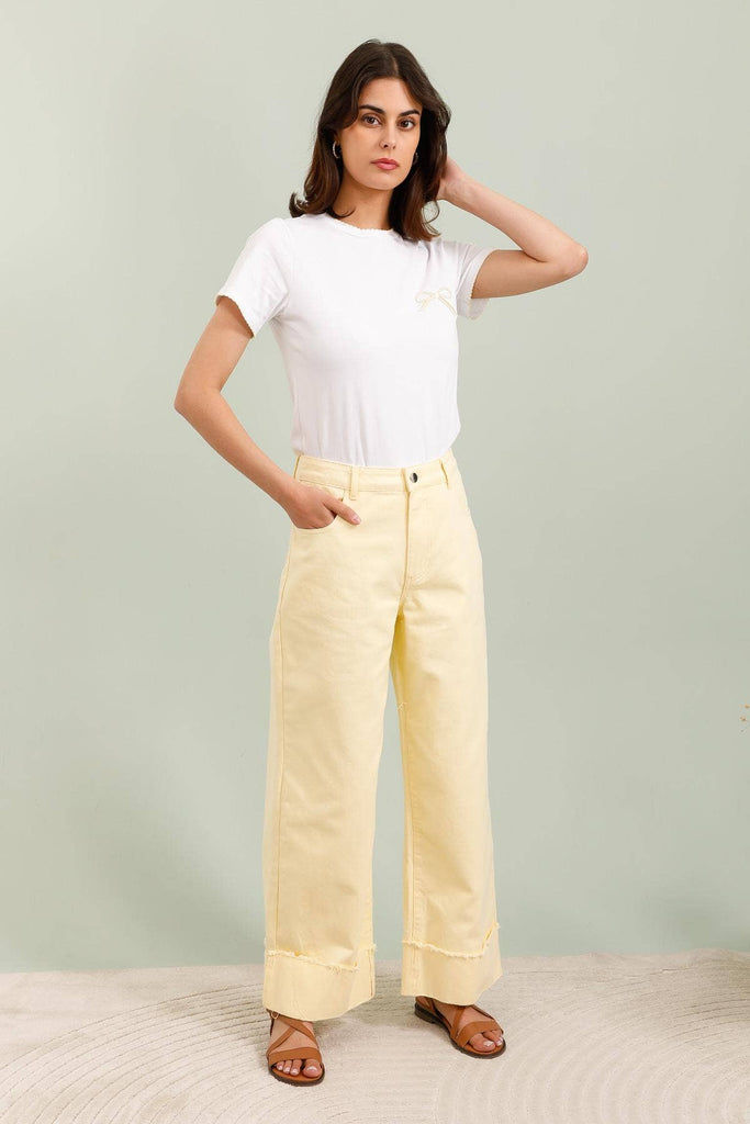 LEMON WIDE LEG JEANS WITH TURNED-UP HEMS