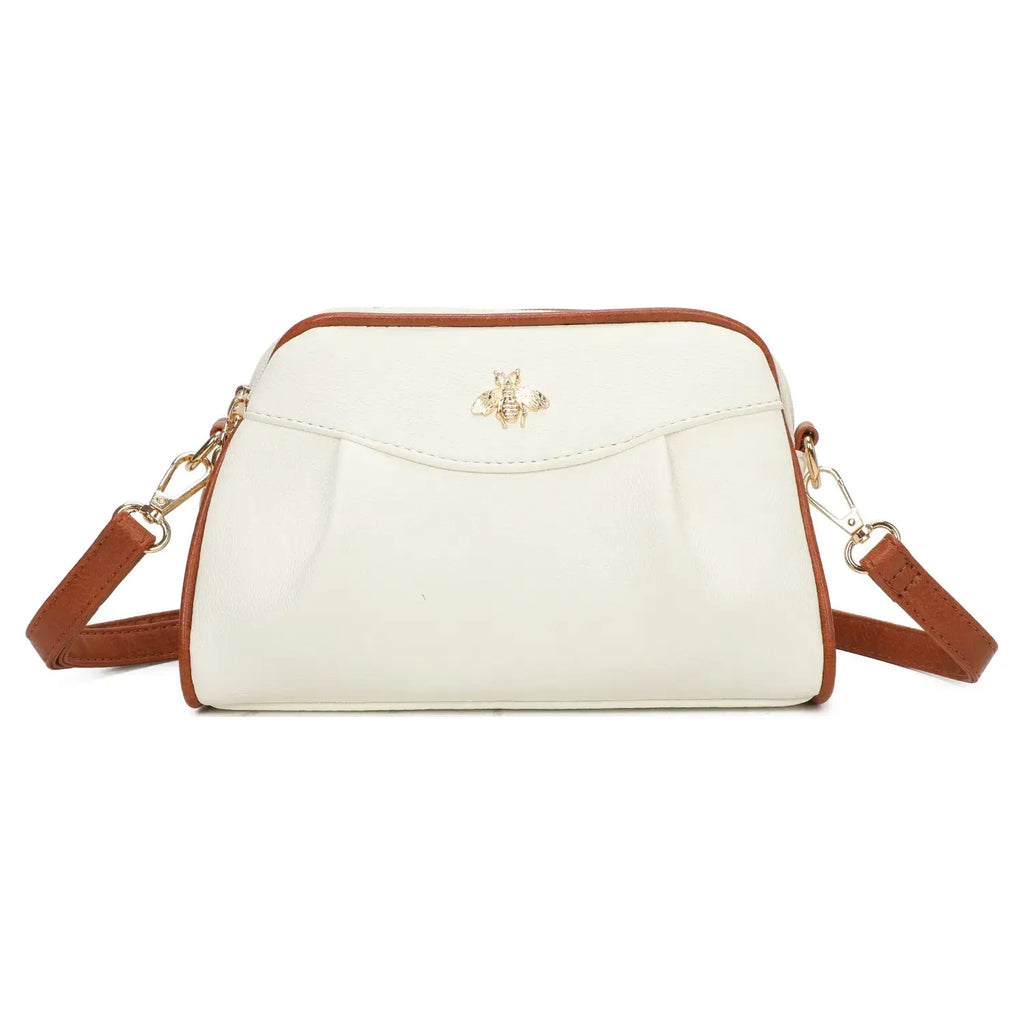 Double Zipper Bee Shoulder Bag Cross Body Bag - 9325: Beige