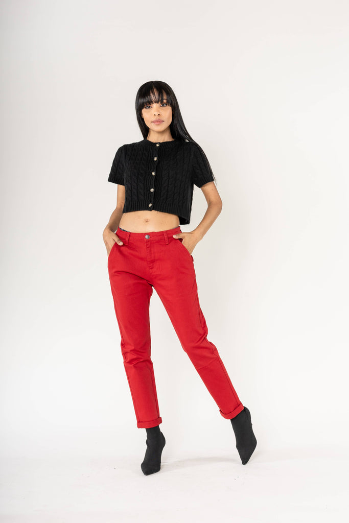 RED Nina Carter J250 comfort high waist stretch chino pants: Red