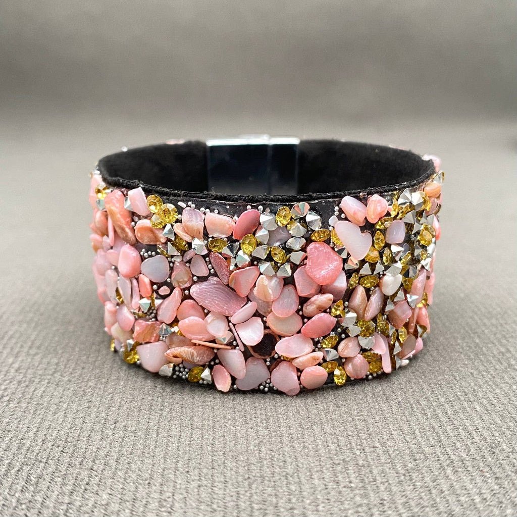 Pink Gravel Pu Leather Multi Layer Magnetic Buckle Bracelet - LB