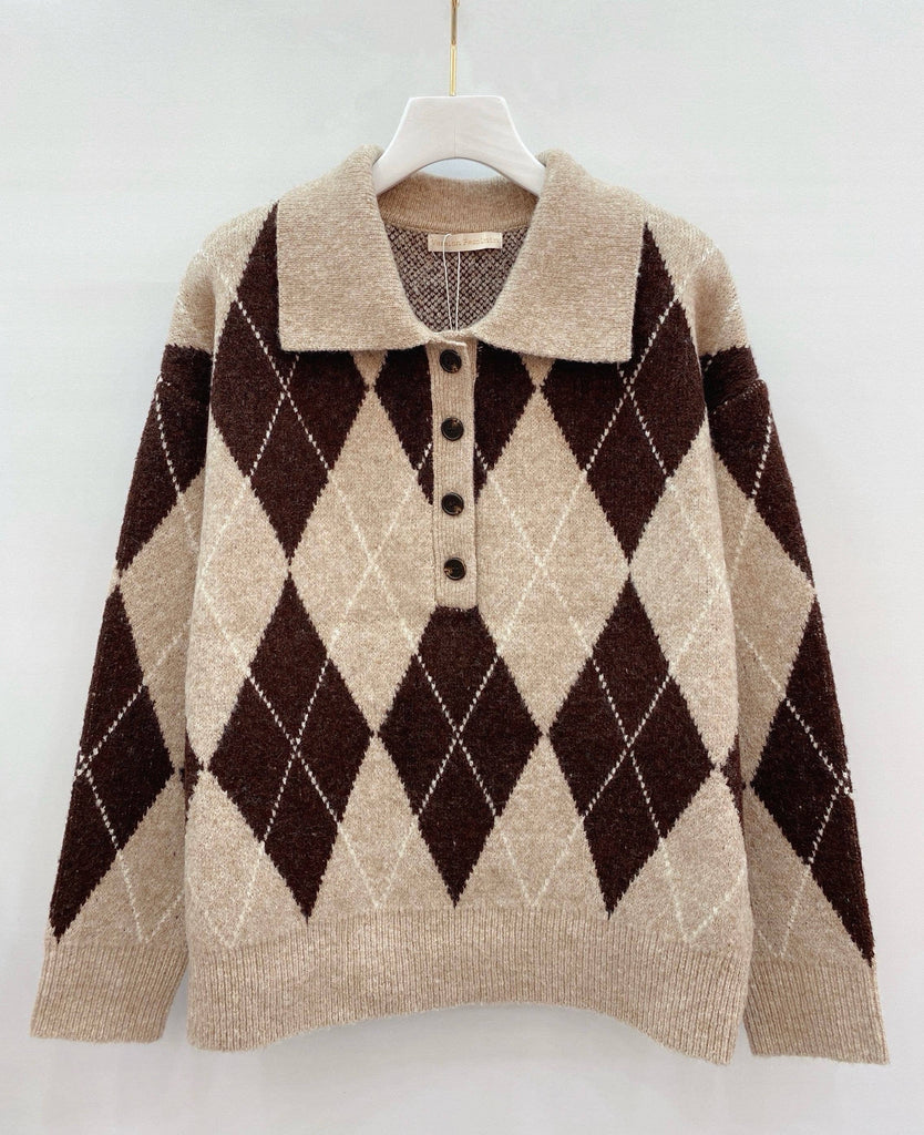 Brown Taupe Diamond Retro Sweater