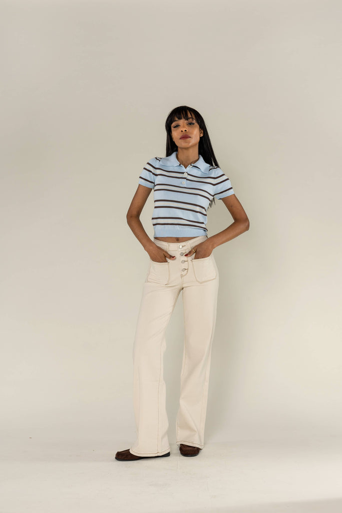 Natural NC Button Fly High Waist Stretch Flare Jeans