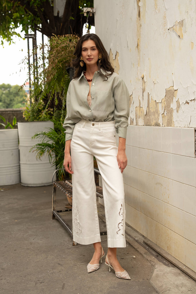 Jean Alioché cheville: White Ankle Wide Leg 28”