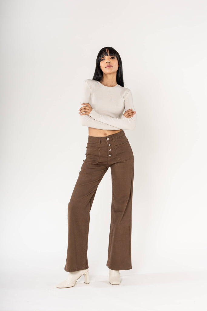 Chocolate P139 wide high waist stretch Flare jeans