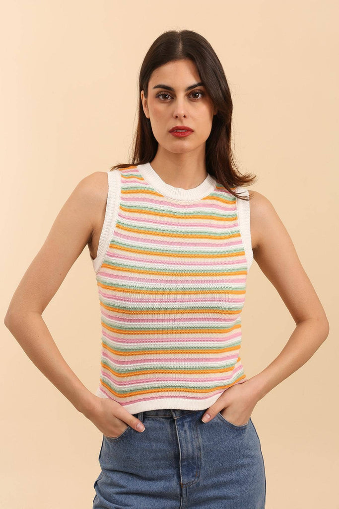 White Multi Stripe Knit Sweater