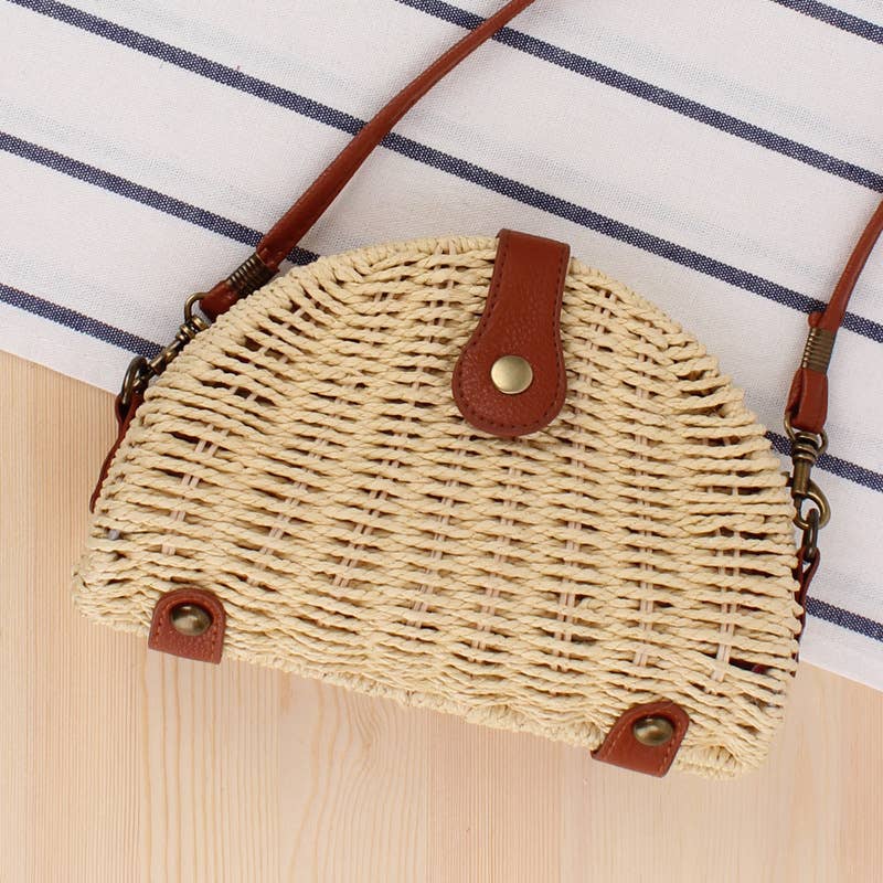 Small Two-toned Paper Straw Bag-Beige