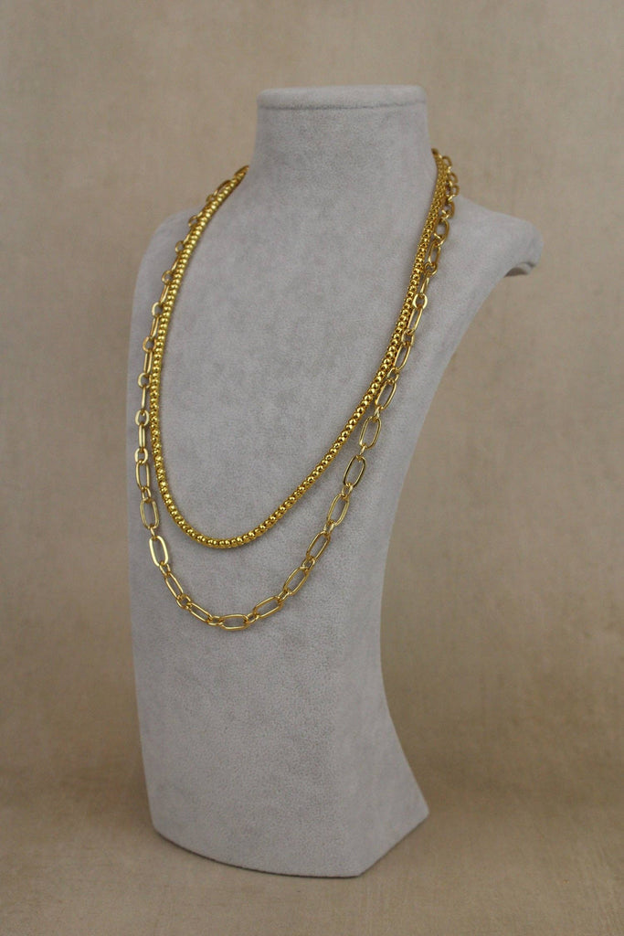 GOLD CHAIN & LINK DOUBLE LAYERED NECKLACE