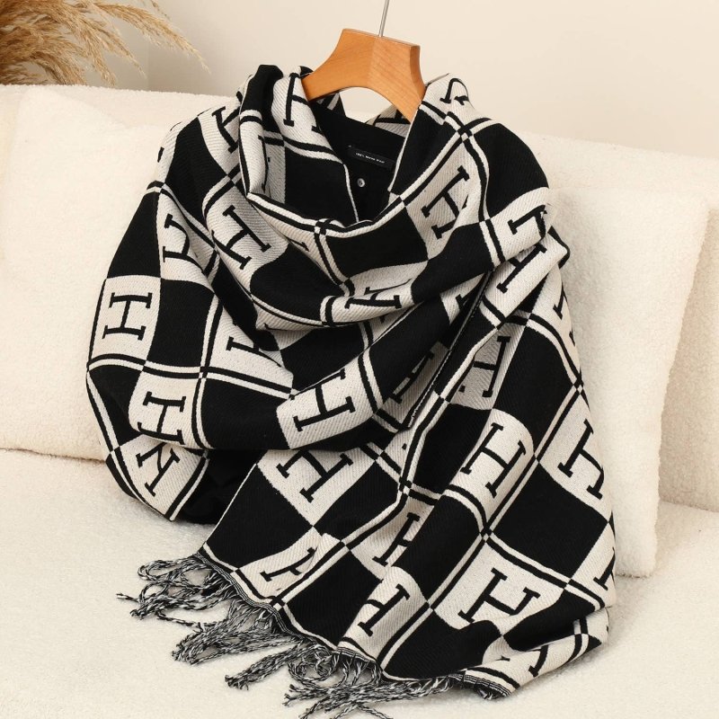 H Style Wool Scarf in Black/White WS022 - AML Boutique NI