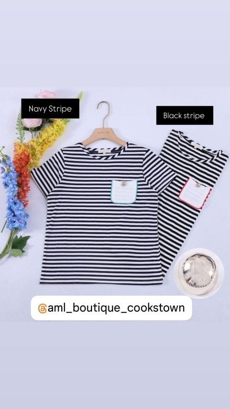 Juliet Striped Fitted T - shirts Black & Navy - AML Boutique NI