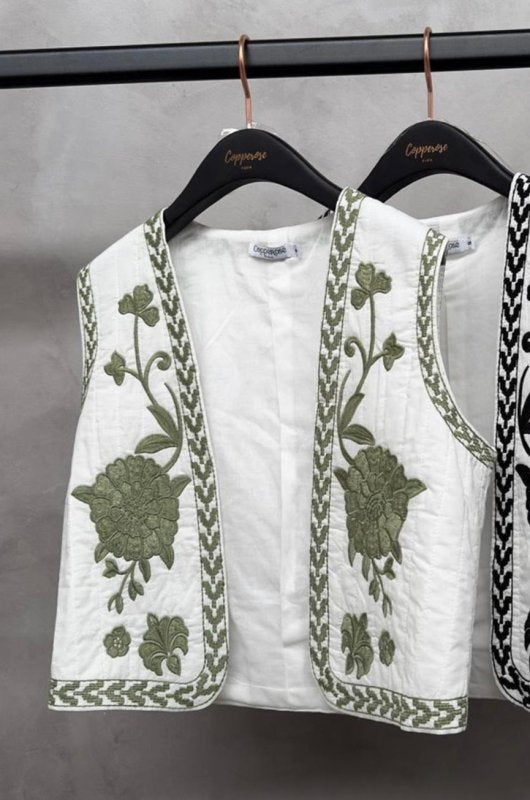 Khaki Embroidered Waistcoat - AML Boutique NI