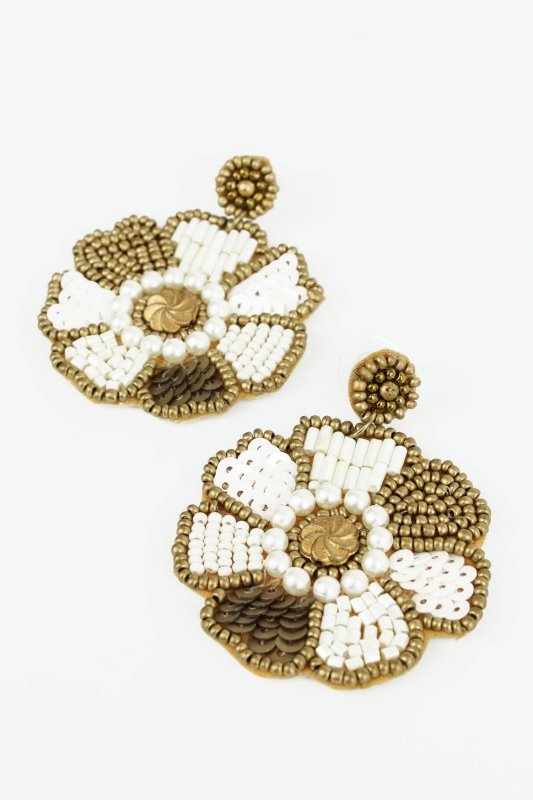 MY DORIS WHITE AND GOLD FLOWER BEADED EARRING - AML Boutique NI