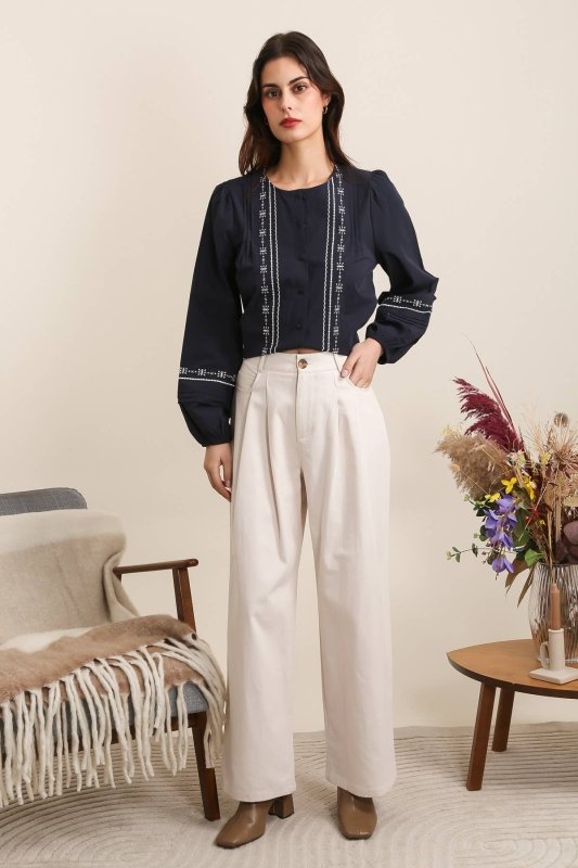 OFF WHITE PLEATED COTTON TROUSERS - AML Boutique NI