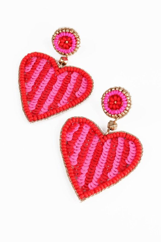 PINK & RED STRIPE BEADED HEART EARRINGS - AML Boutique NI
