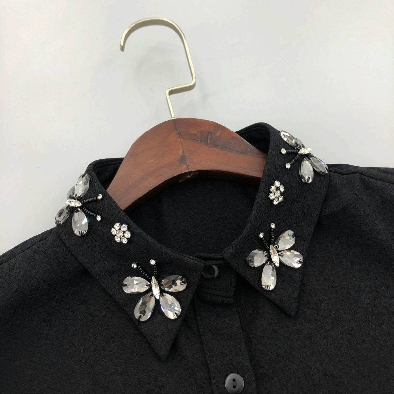 Rhinestone Butterfly Cotton Collar 7722: Black - AML Boutique NI