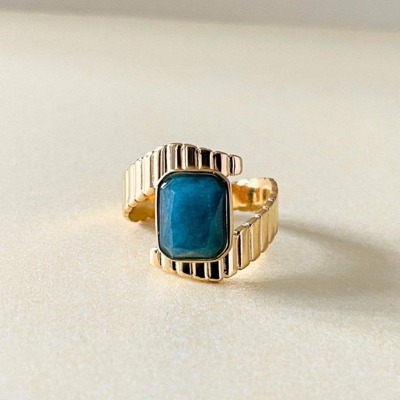 Riva Luxe 18k Gold Plated Apatite Stone Deco Ring - AML Boutique NI