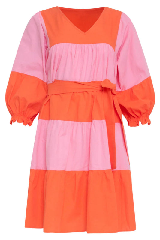 SMASHED LEMON 24113 COLORFUL BLOCK DRESS PINK & ORANGE  AML Boutique NI