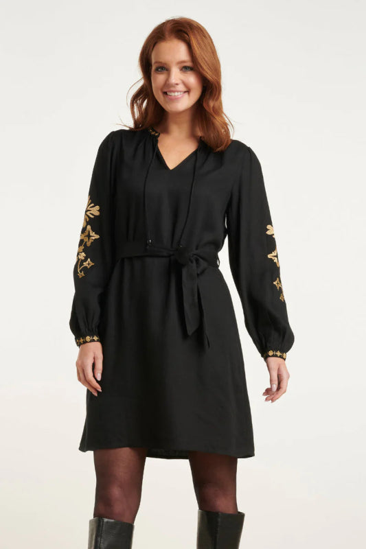 Smashed Lemon Black Dress with Gold Embroidery - AML Boutique NI